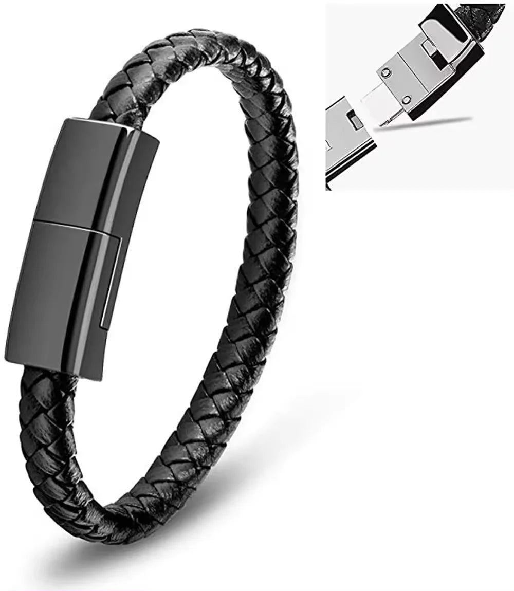 Leather Braided Bracelet Data Charger Bracelet for Iphone Android for Type C Cable Charger Bracelet