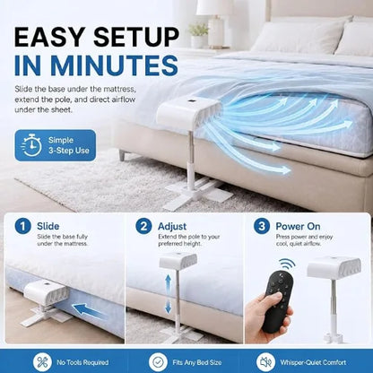 Under Sheet Bed Sleep Fan Night Sweat Relief Cooling Sleep Fan for Bedroom with Adjustable Height